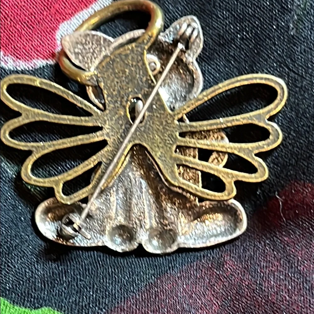 Gold and Silver tone Cat Angel Brooch